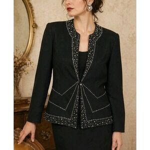 Vintage 90s Chancelle Beaded Black Blazer Formal Evening Jacket Sz 14